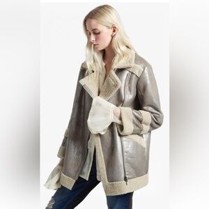 French Connection Zelda Faux Shearling Gray Metallic Jacket Size Small
